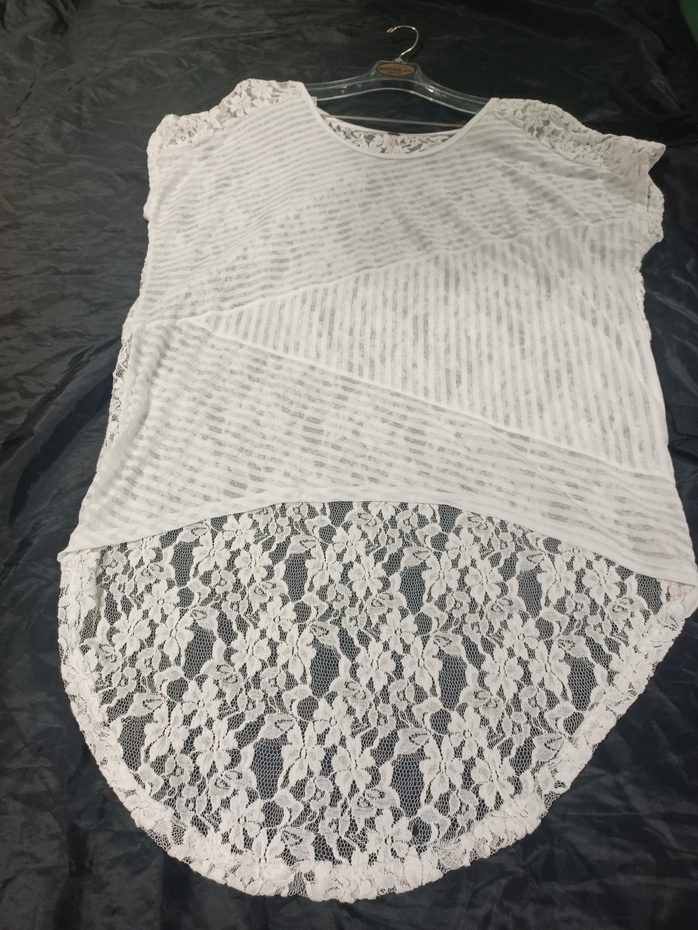 Free People White Sheer Striped Tunic with Lace Back - Picture 3 of 6